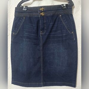 One 5 One Denim Skirt Pencil Knee Length Womens Size L Blue Cotton Blend Pockets